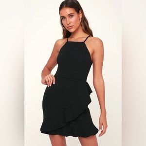 Lulus great things black ruffled bodycon mini dress size xs
